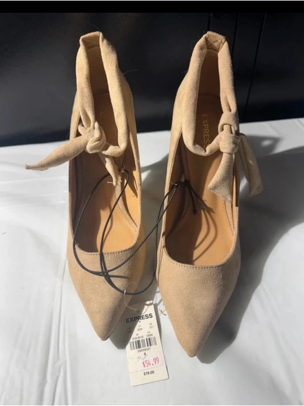 Express Tan Suede Pointed-Toe Ankle-Tie Heels – Size 9 – NWT